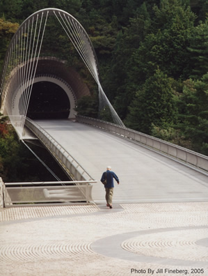 Steve crossing bridge at Miho Museum